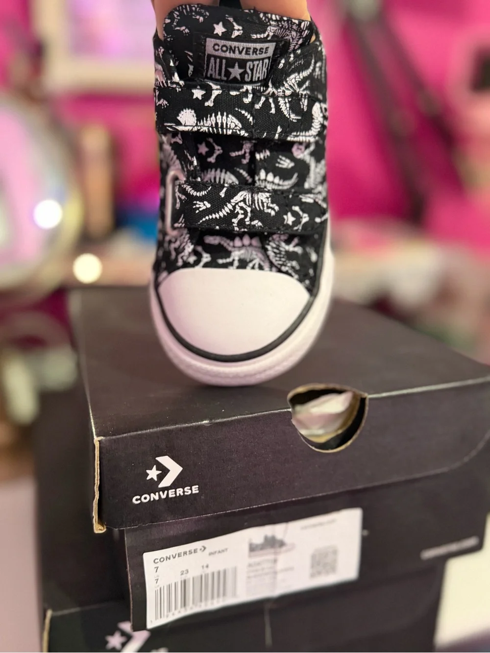 Converse Kids Black & White Dinosaur Skeleton Print Low Top Sneaker